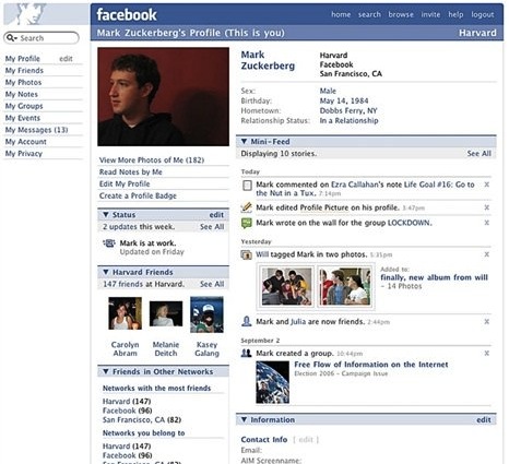 Facebook nel 2006, prima del boom mondiale